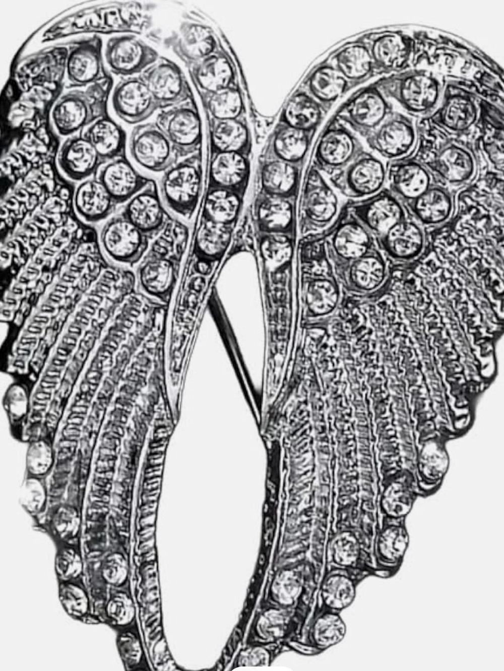 Crystal Angel Wing Brooch Pin - Silver Tone - Picture 2 of 3